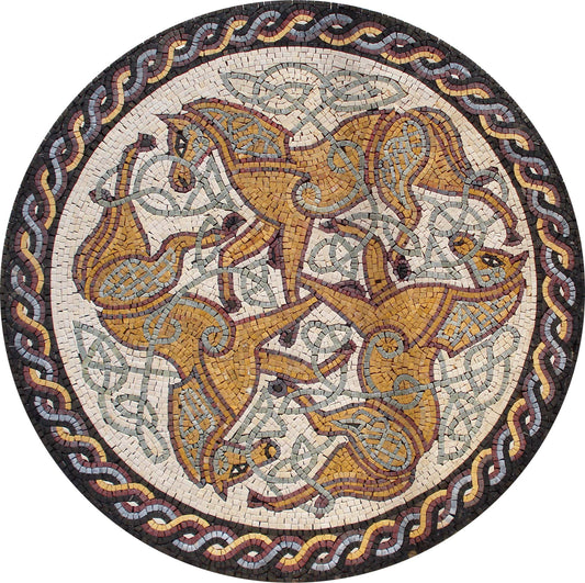 32" Handmade Colorful Horse Decorative Medallion Marble Mosaic Art Tile Décor - Customization available