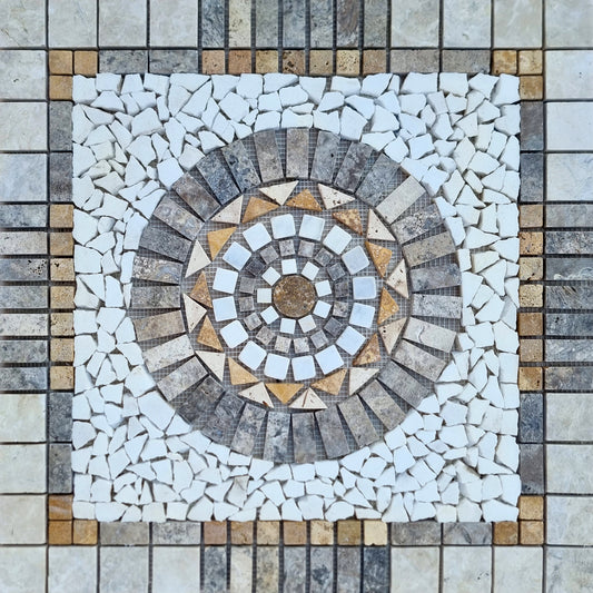 Handmade Natural Stone Mosaic Medallion: Tropical Art Tile (24"x24")