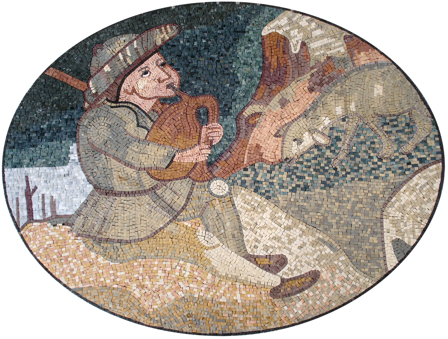 Handmade Shepherd Mosaic Mural: Stone & Marble Tile Art (52” x 32")