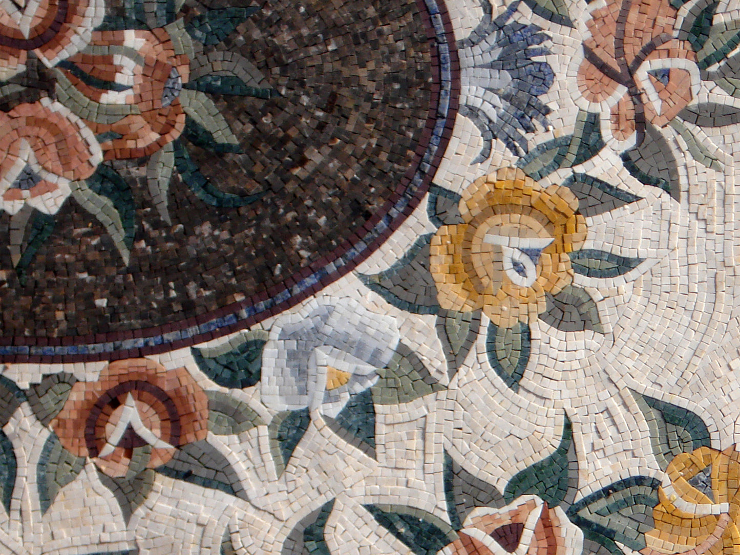 Handmade Marble Mosaic Rug: Rose Flower Design, Stone Art Decor
