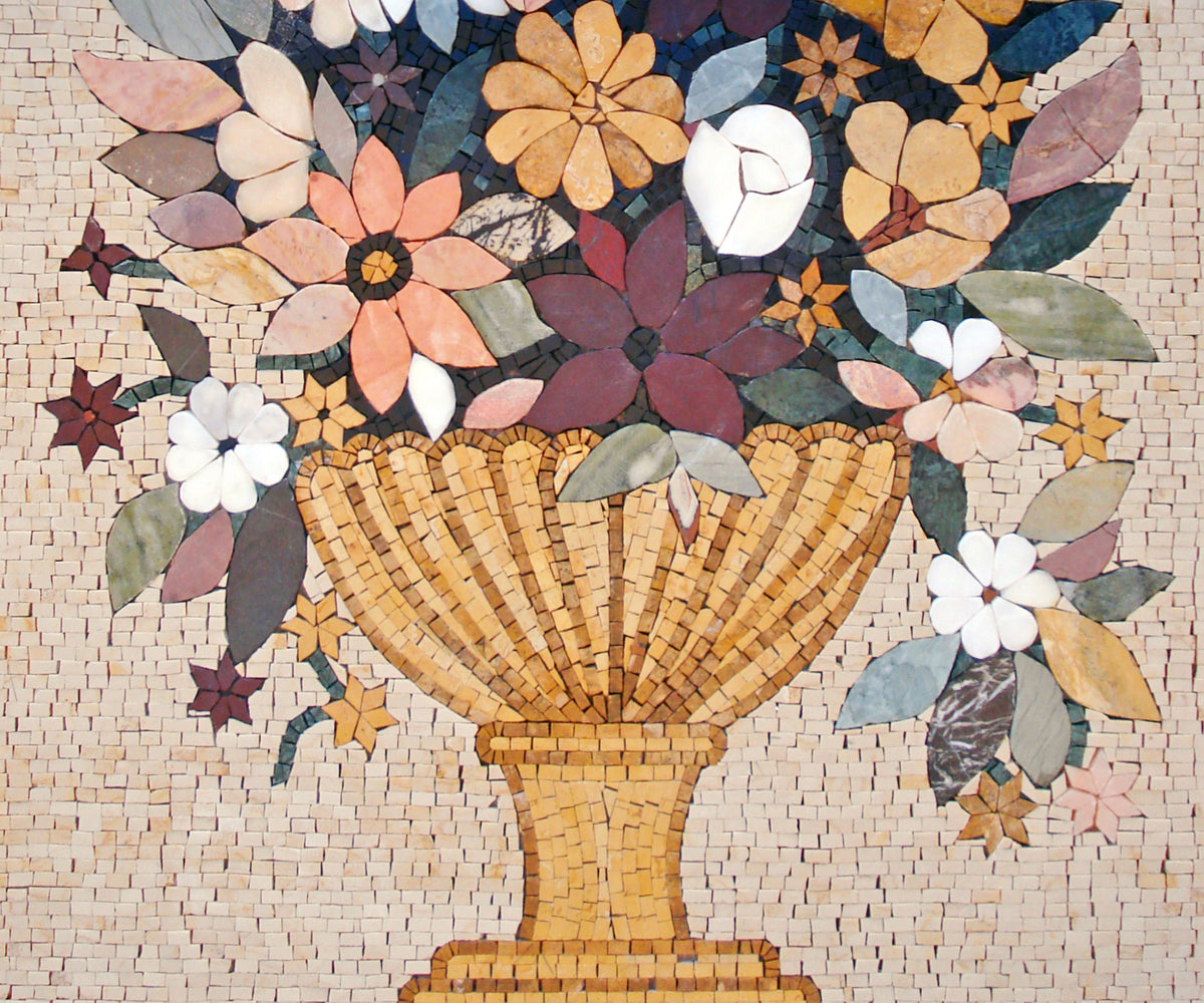 Handmade Marble Mosaic Rose Wall Art: Flower Vase Decor