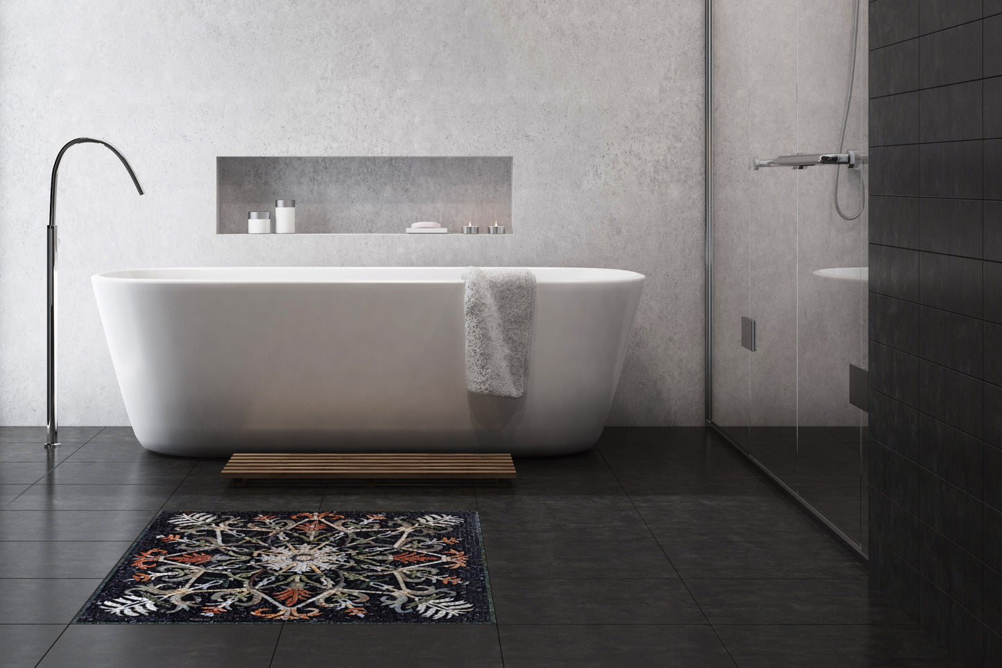 Handmade Marble Mosaic Medallion: Indoor/Outdoor Flooring Art Tile