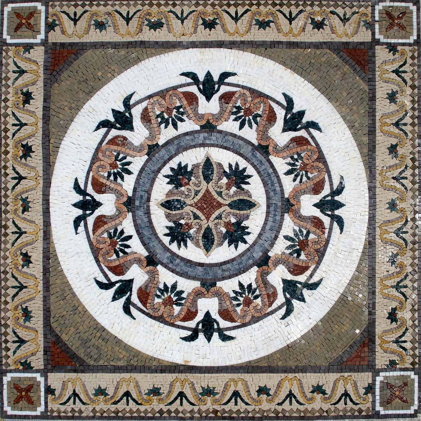 48” Geometric Marble Mosaic Tile: Inlay Art Mural