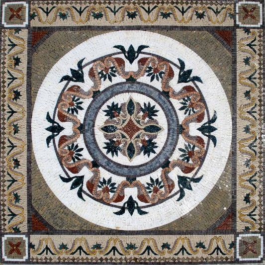 48” Geometric Marble Mosaic Tile: Inlay Art Mural