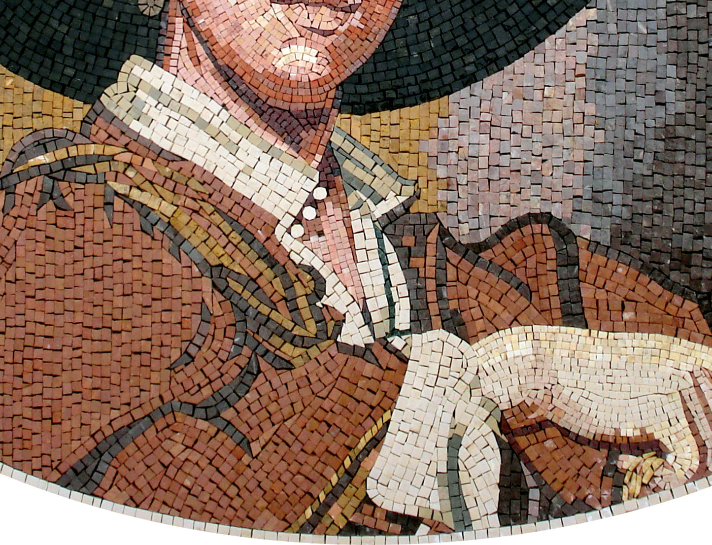 Boy with Cavalier Hat Mosaic Mural: Handmade Stone Tile Art