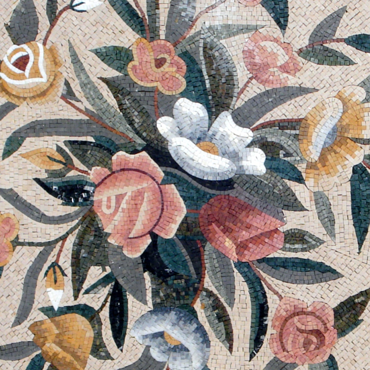 Handmade Marble Mosaic: Roses Bouquet Decorative Tile (48" x 48")