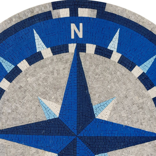 Oceanic Opulence - Handcrafted Inlay Blue Colorblocked Nautical Compass Rose Mosaic Medallion - Customization available