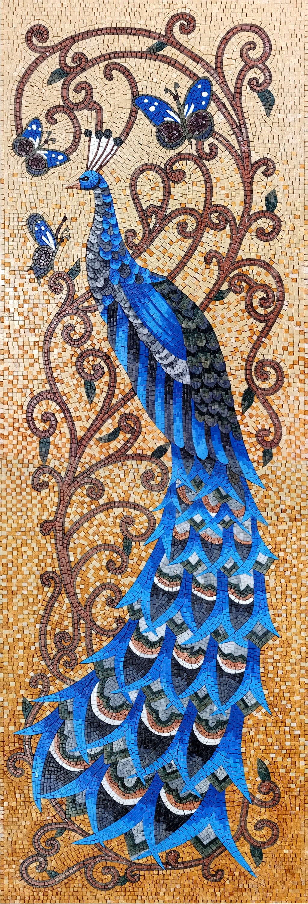 PEACOCK MOSAIC BACKSPLASH |Butterfly Mosaic Tiles For New House Décor | Blue Peacock And Butterflies Artwork Tiles For Living Room Walls