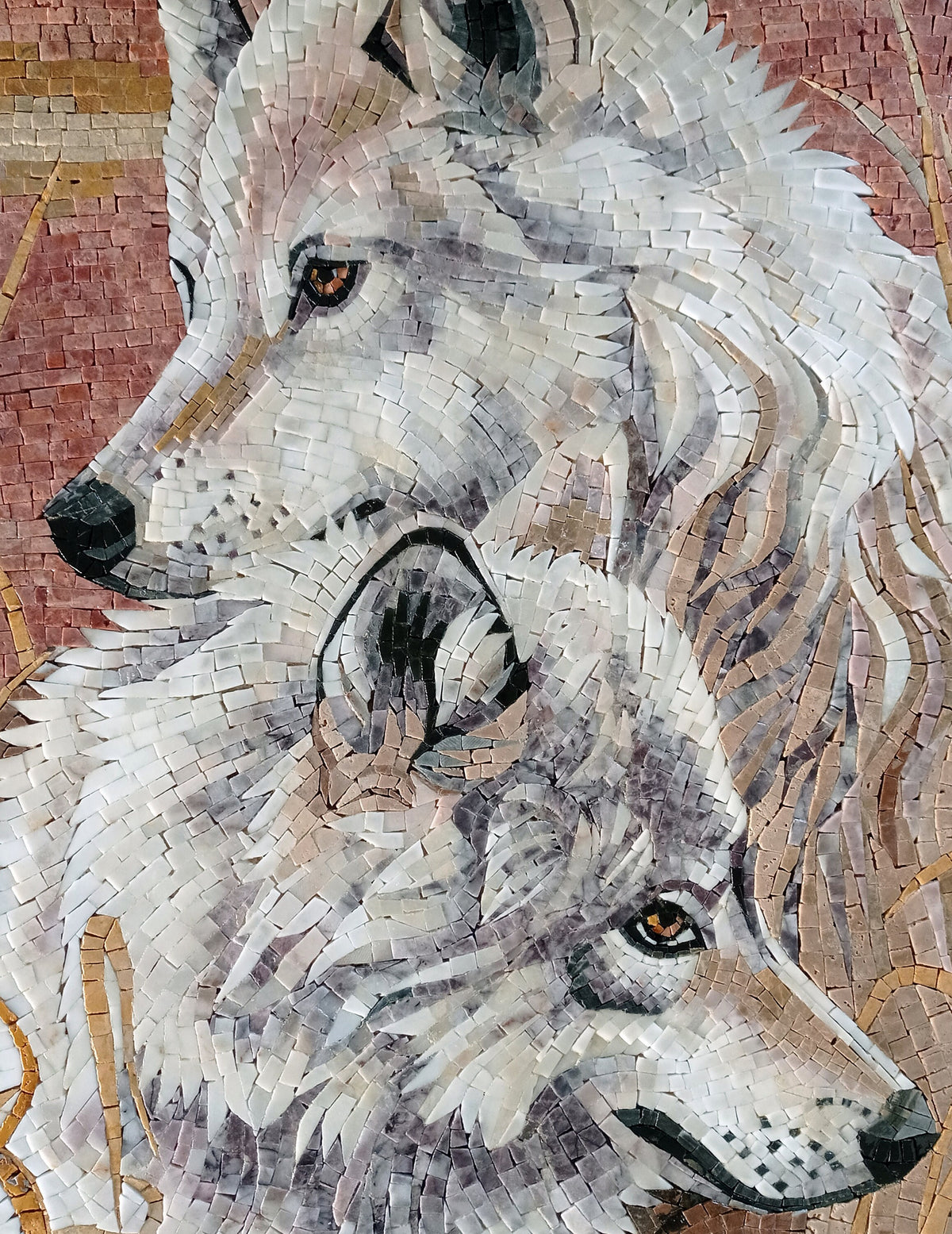 SNOWY WOLF MURALS| Wild Animal Mosaic Tiles For Living Room Walls | Two Wolf Artwork Tiles For Interior Hall And Room Walls Decor