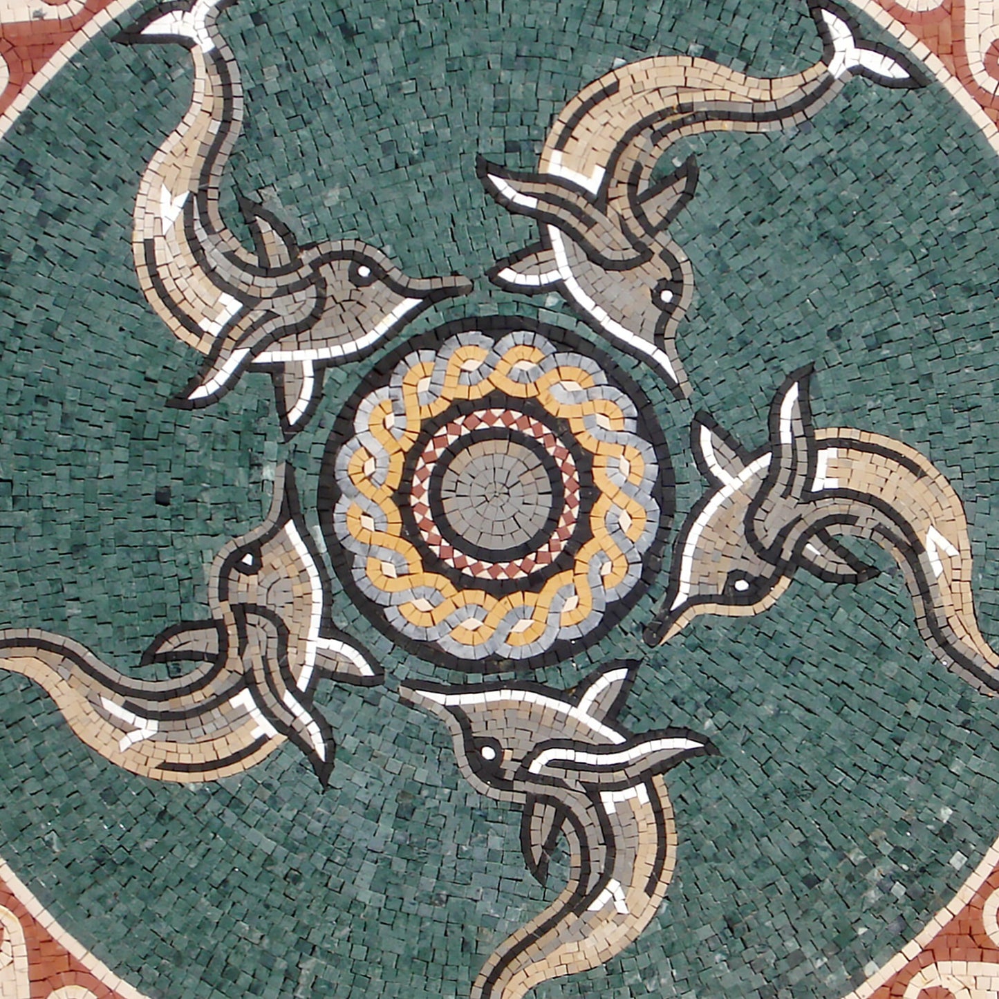 AN199 Dolphins Circle Pattern Marble Mosaic Art Tile