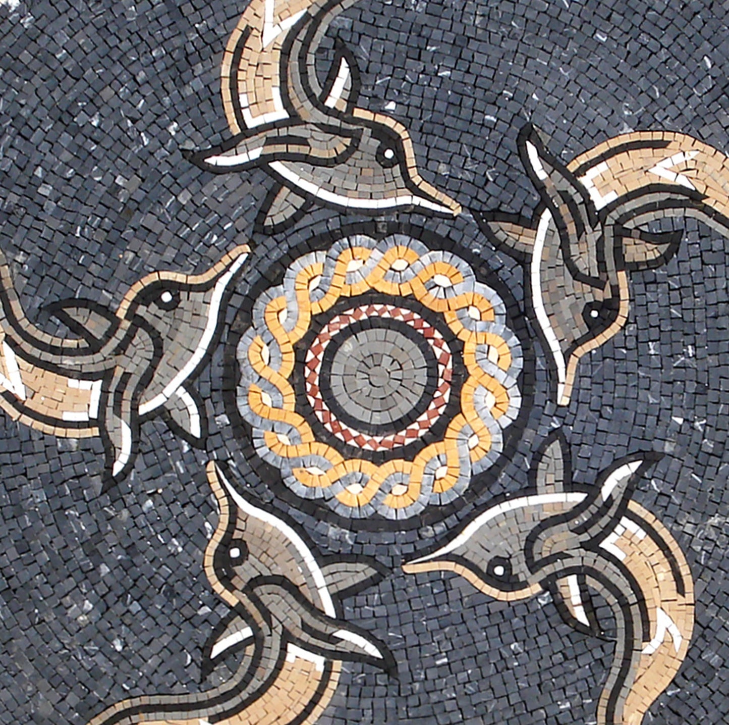 Handmade Dolphin Mosaic Tile Medallion: Marble Art (48x48)