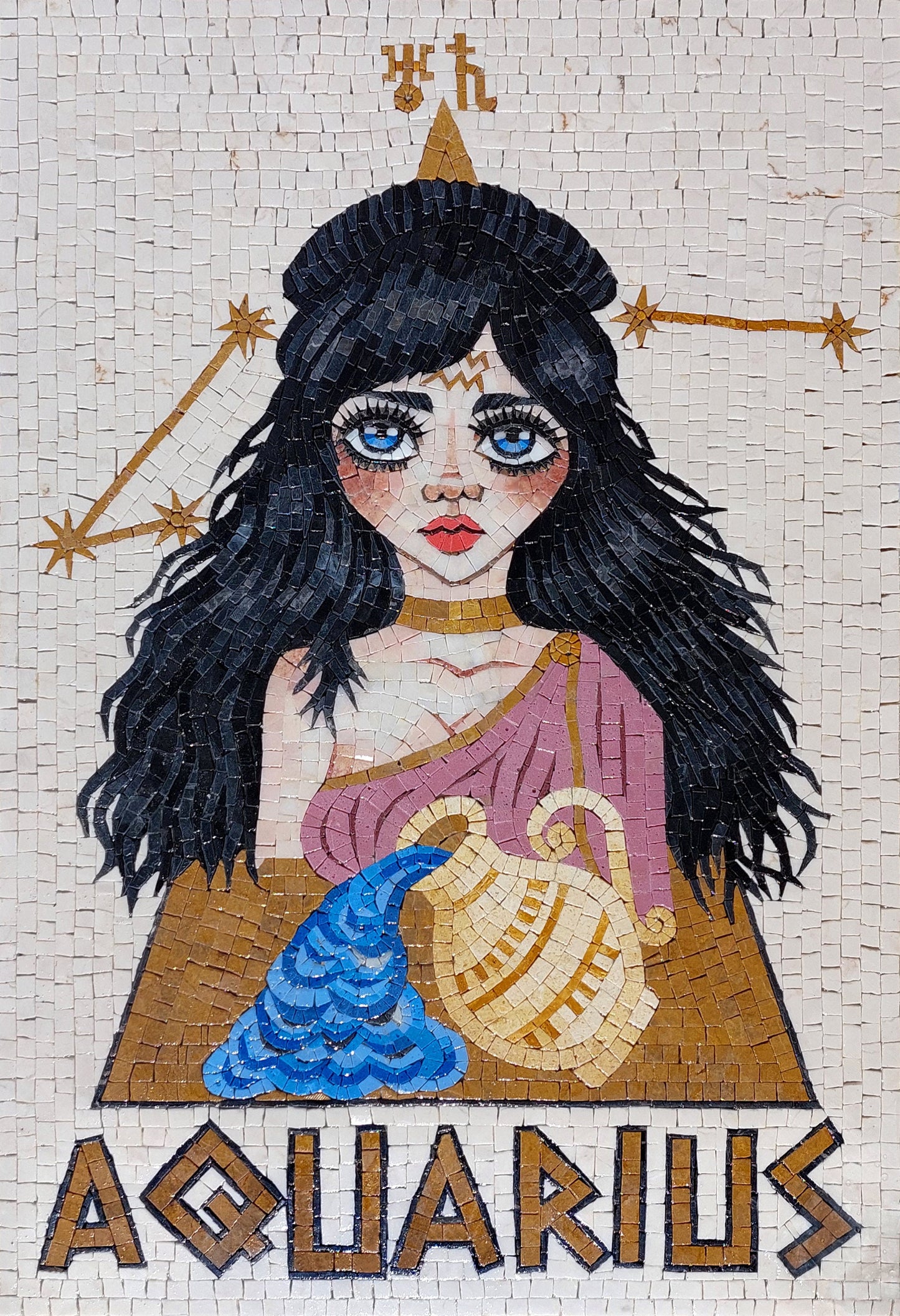 Handmade Aquarius Zodiac Mosaic Tile Art: Home Wall Decor (30x20)