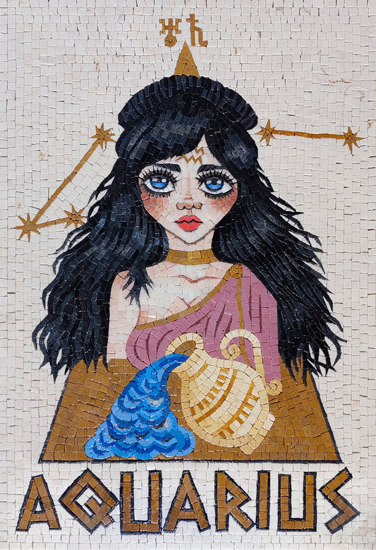 Handmade Aquarius Zodiac Mosaic Tile Art: Home Wall Decor (30x20)