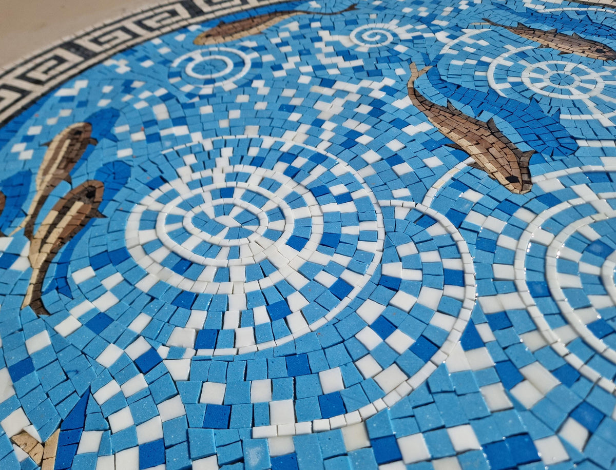 Handmade Fish Mosaic Tile: Kitchen Backsplash, Pool Art (36")