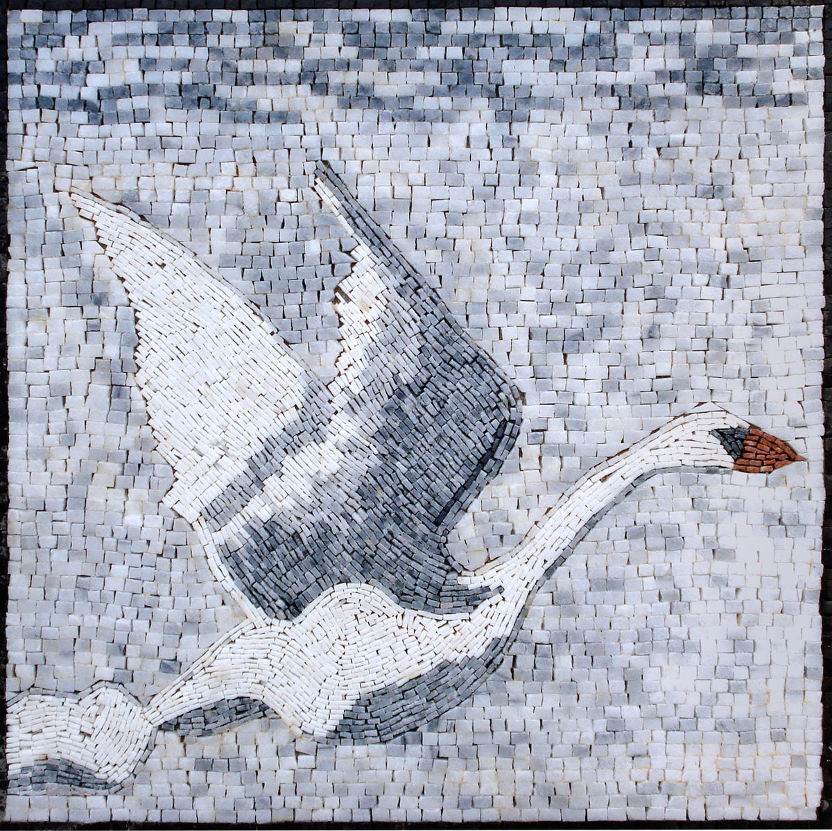 Handmade Marble Mosaic Tile Art: Swans in Flight Wall Decor