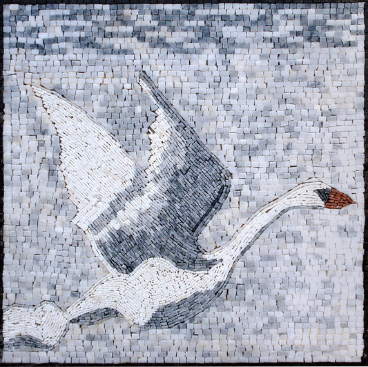 Handmade Marble Mosaic Tile Art: Swans in Flight Wall Decor