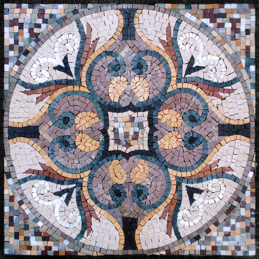 24” GEOMETRICAL MOSAIC TILES | Square Shape Abstract Pattern Murals For Living Room Floor | Tiles For Interior And Outdoor Entry And Walls