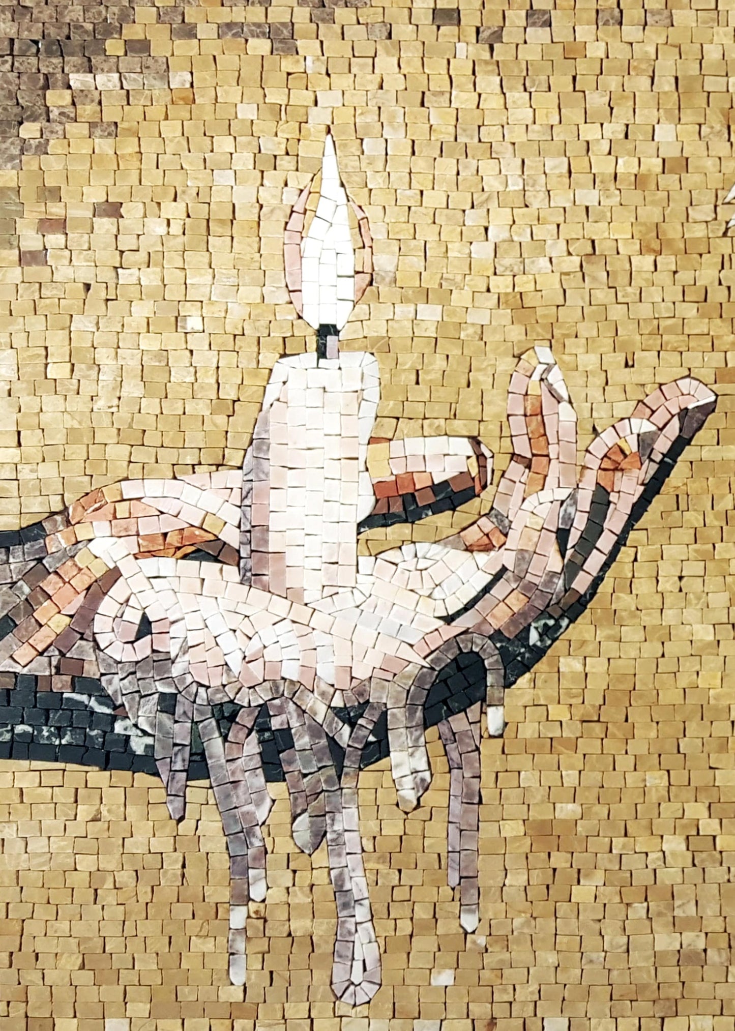 Handmade Dog Marble Mosaic Tile: Barking Dog & Candle Art