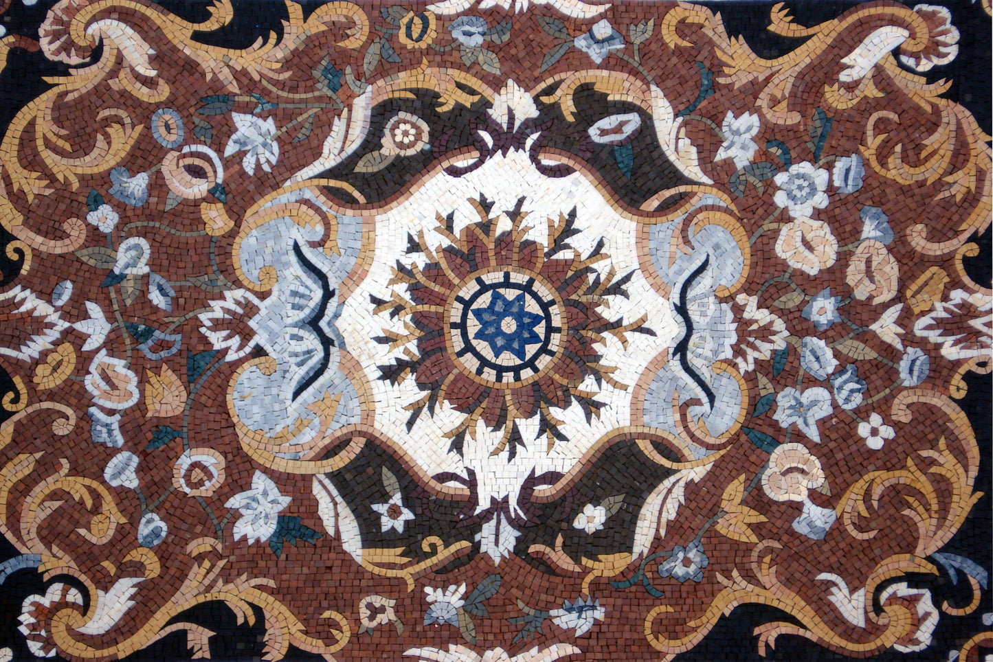 Handmade Marble Stone Mosaic Rug: Floral Medallion Design