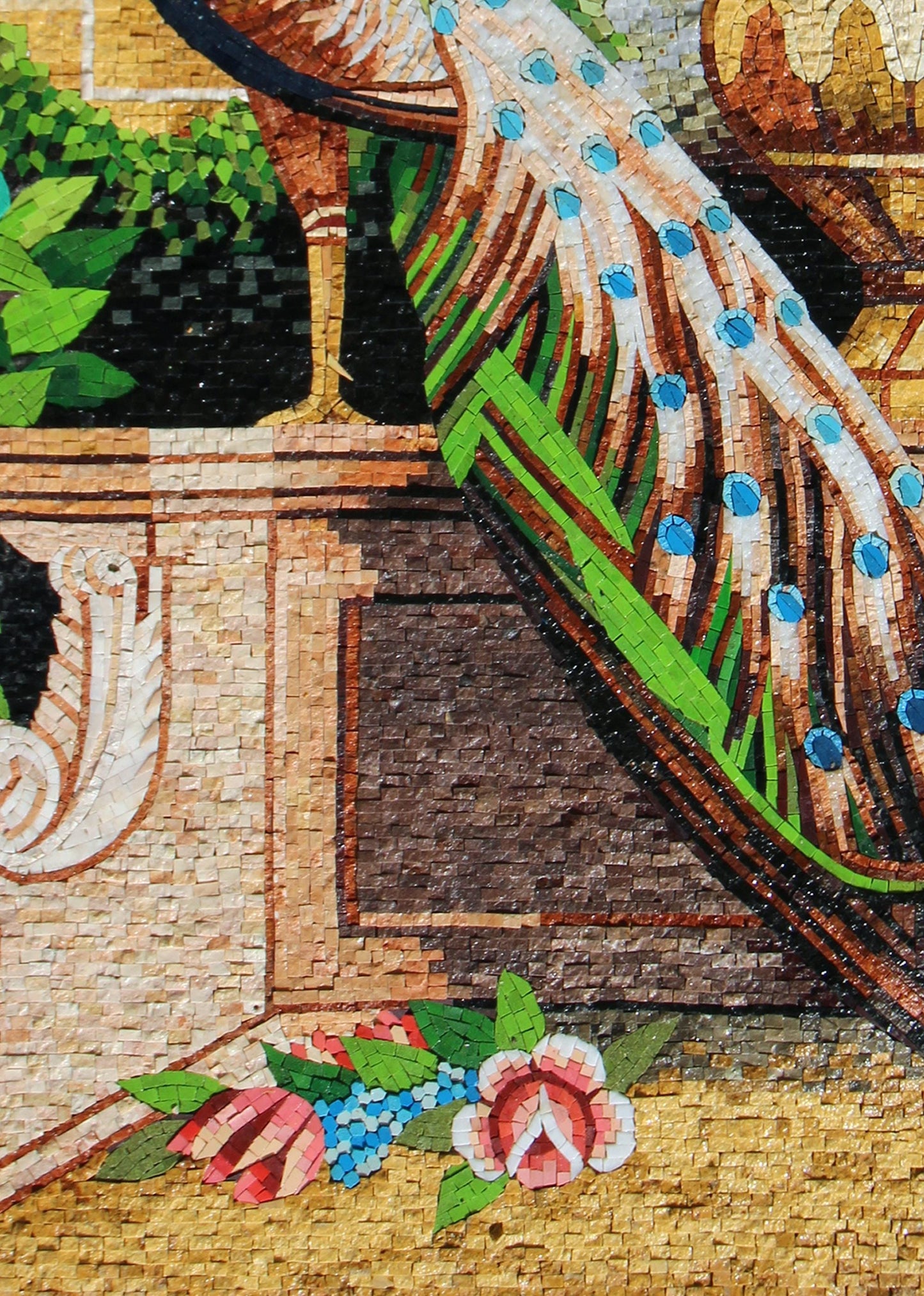 Handmade Peacock Mosaic Mural: Stone & Marble Artwork (52” x 40")