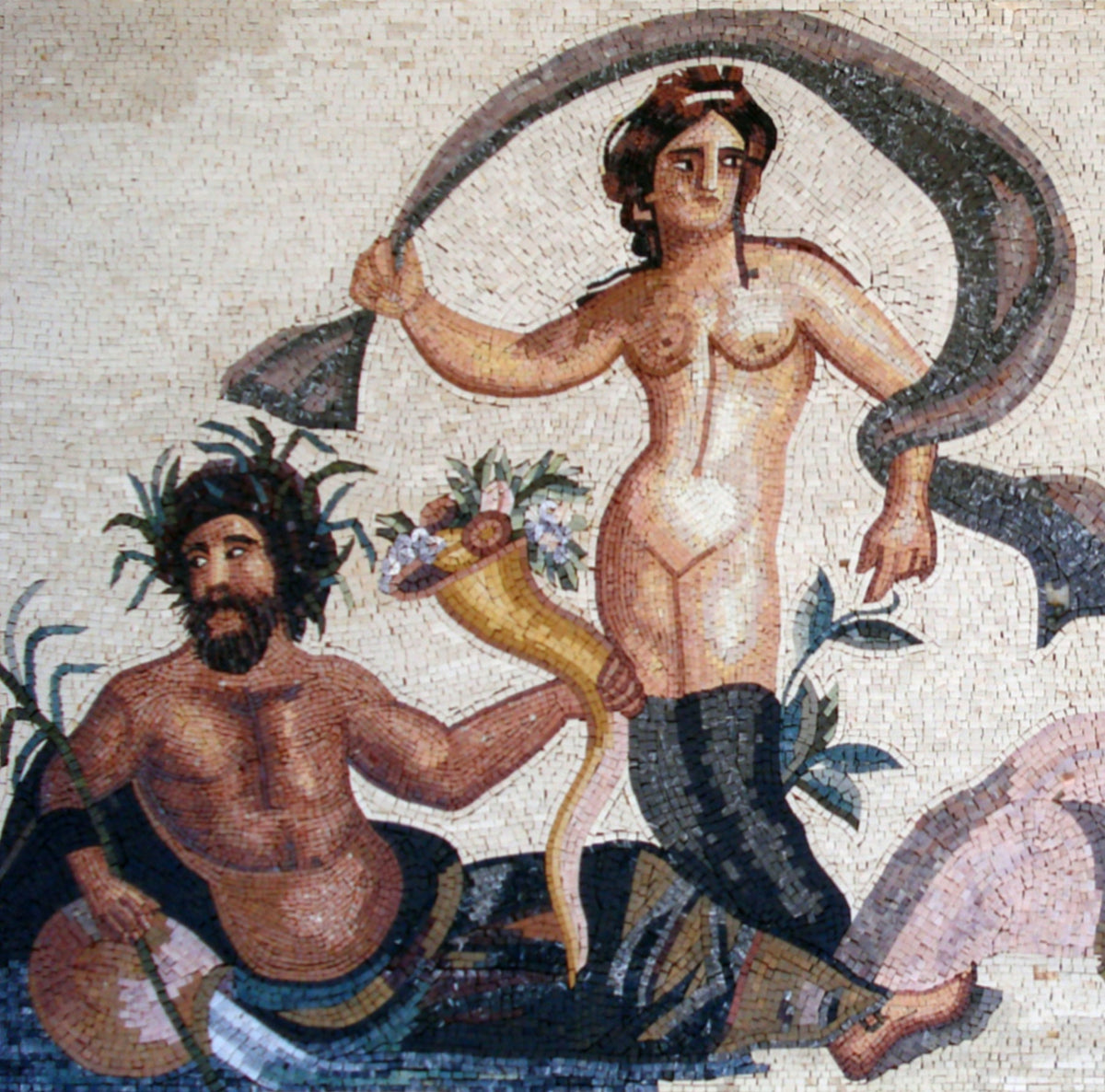 Handmade Apollo and Daphne Mosaic Mural: Greek Mythology Art