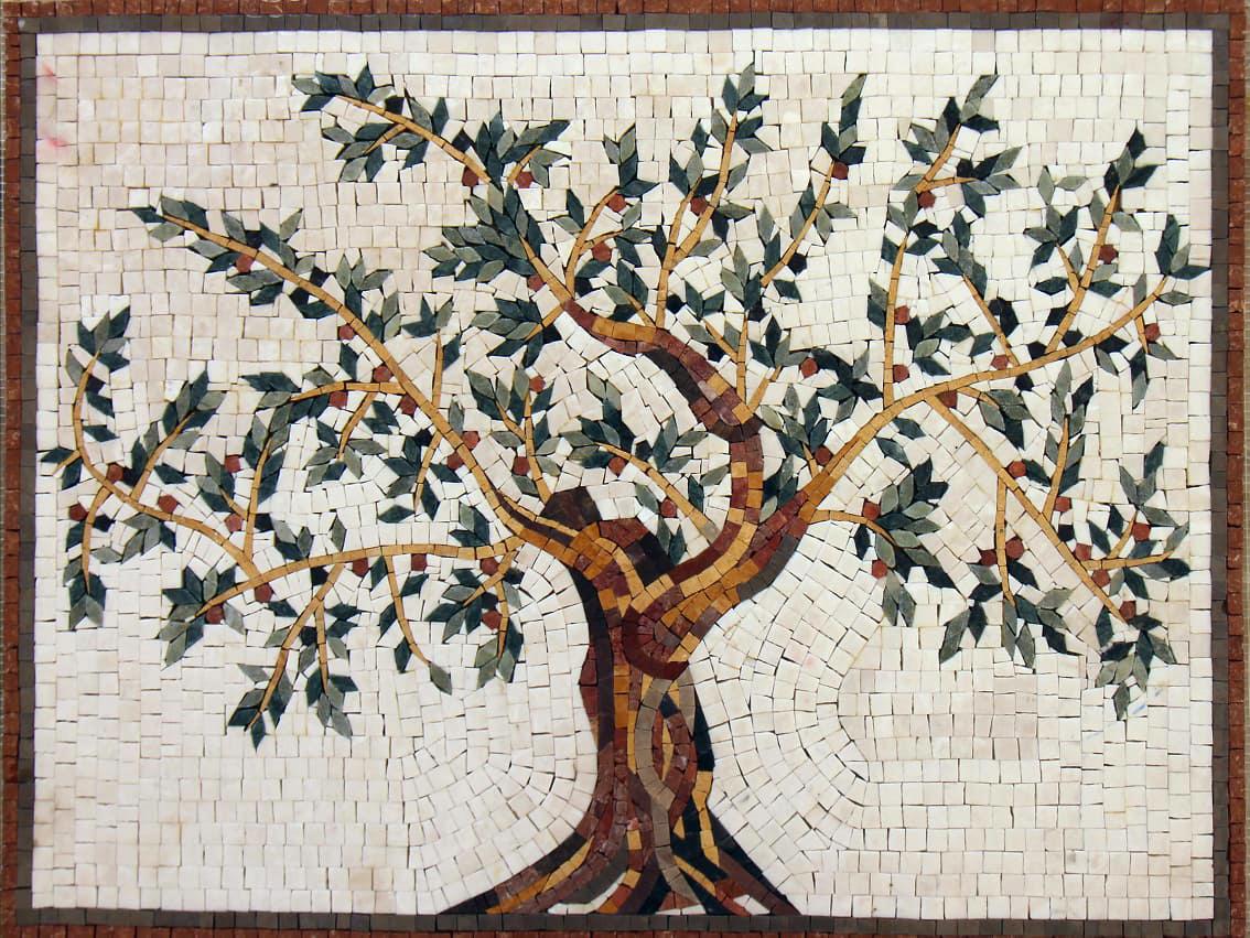 Olive Tree Backsplash Marble Mosaic Tiles. Customization. Handcrafted Roman Mosaics