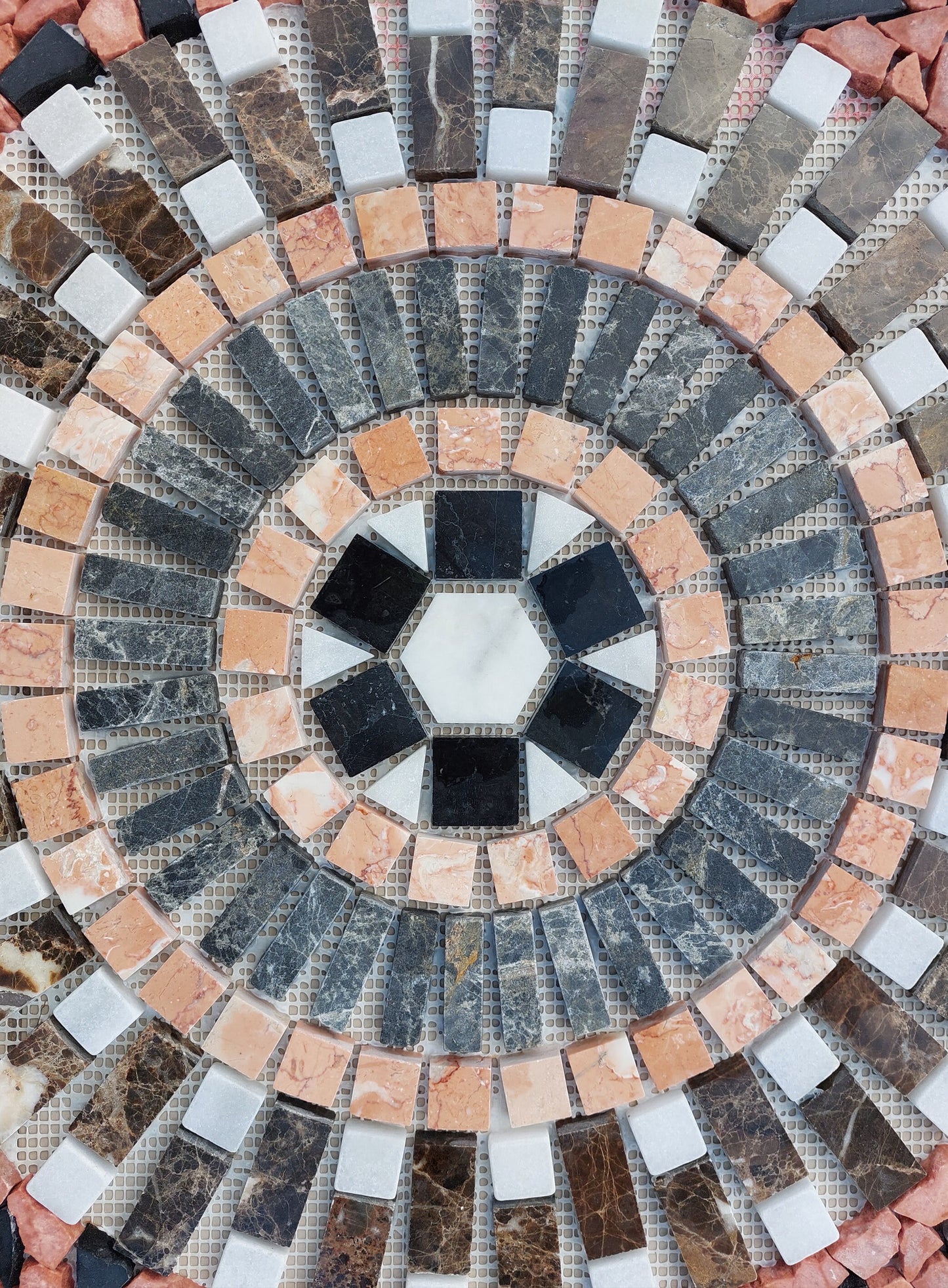 Handmade Natural Stone Mosaic: Square Tropical Art, 24"x24"