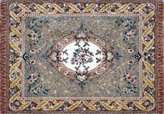Handmade Marble Mosaic Rug: Floral Stone Medallion (80” x 56")