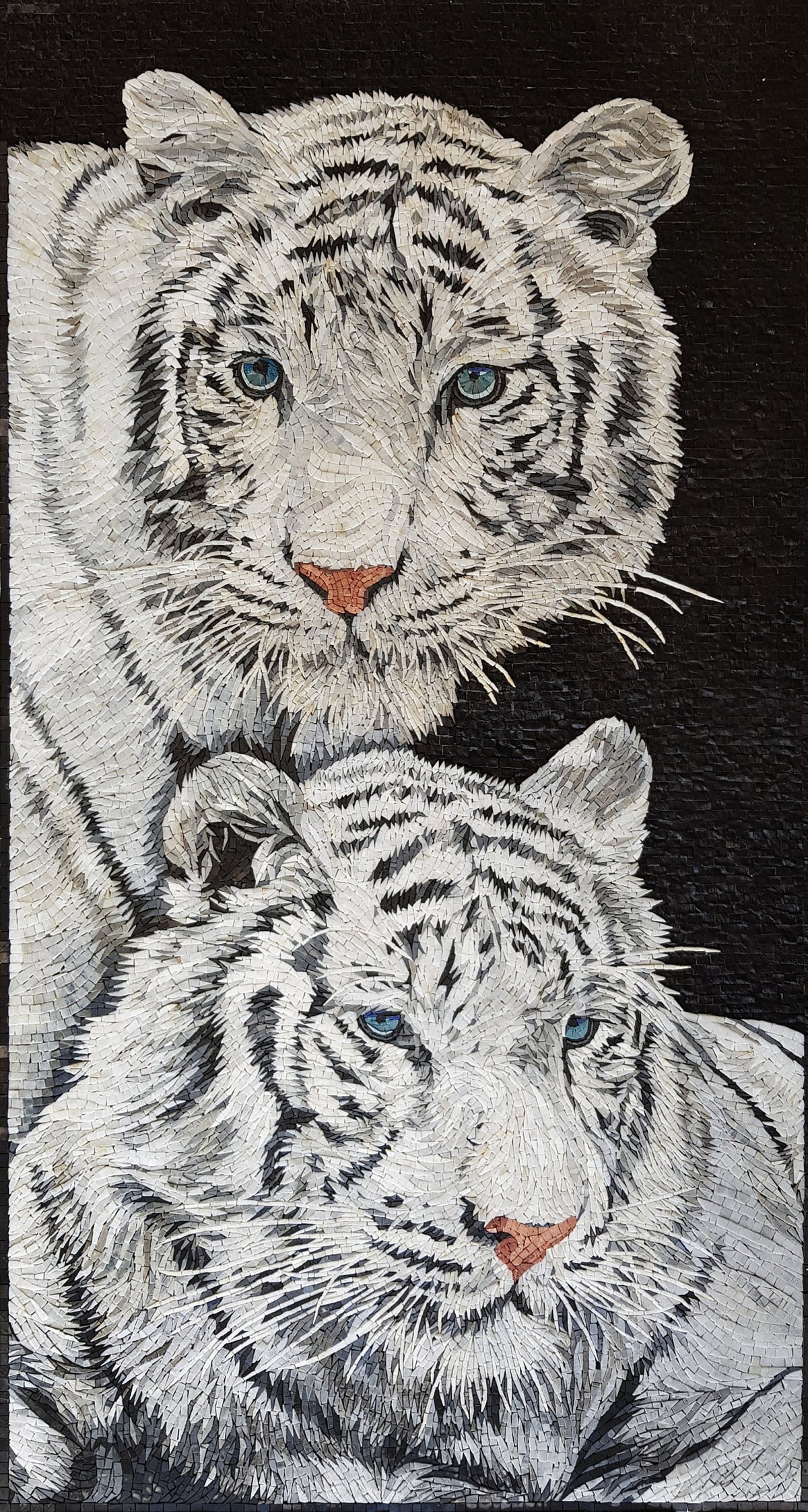 Handmade White Tiger Mosaic Tile Art: Jungle Animal Backsplash