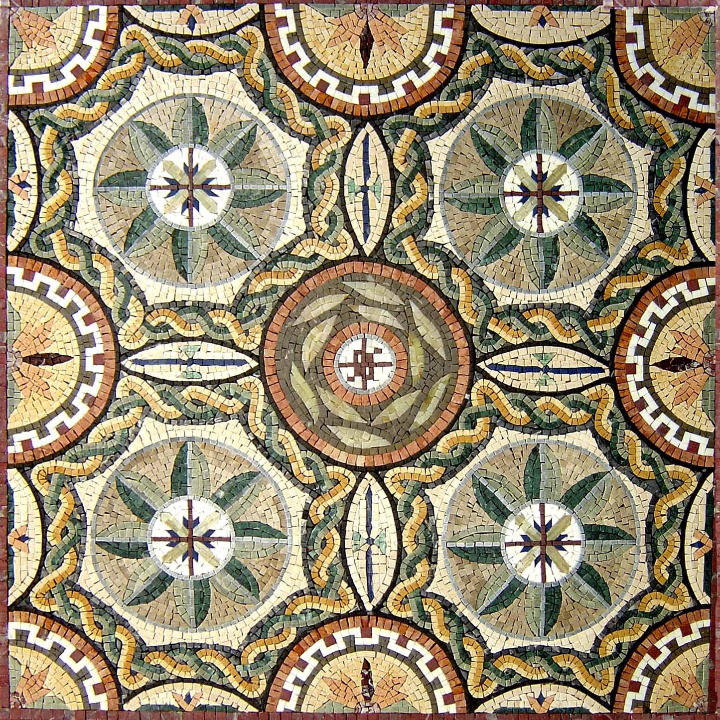 40” Geometric Marble Mosaic Floor Tile: Inlay Artwork