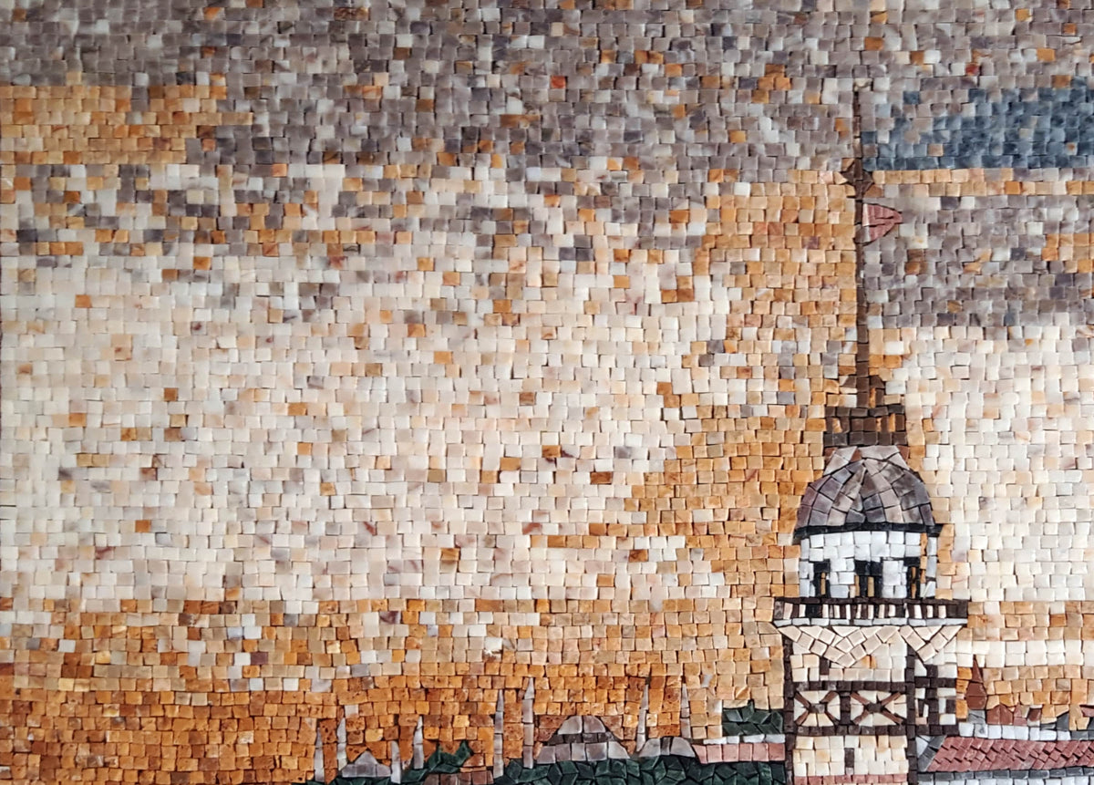 Coastal City Marble Mosaic Tile Art: Handmade Wall Decor (32” x 24”)