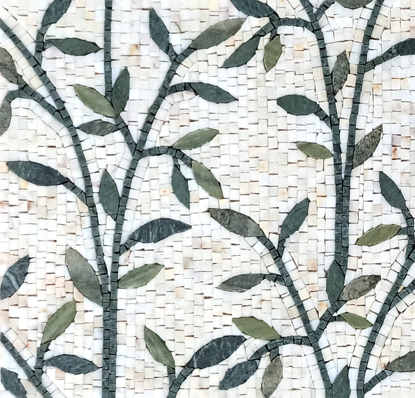 Handmade Marble Mosaic Art: Floral Leaves Wall Decor (56” x 18")