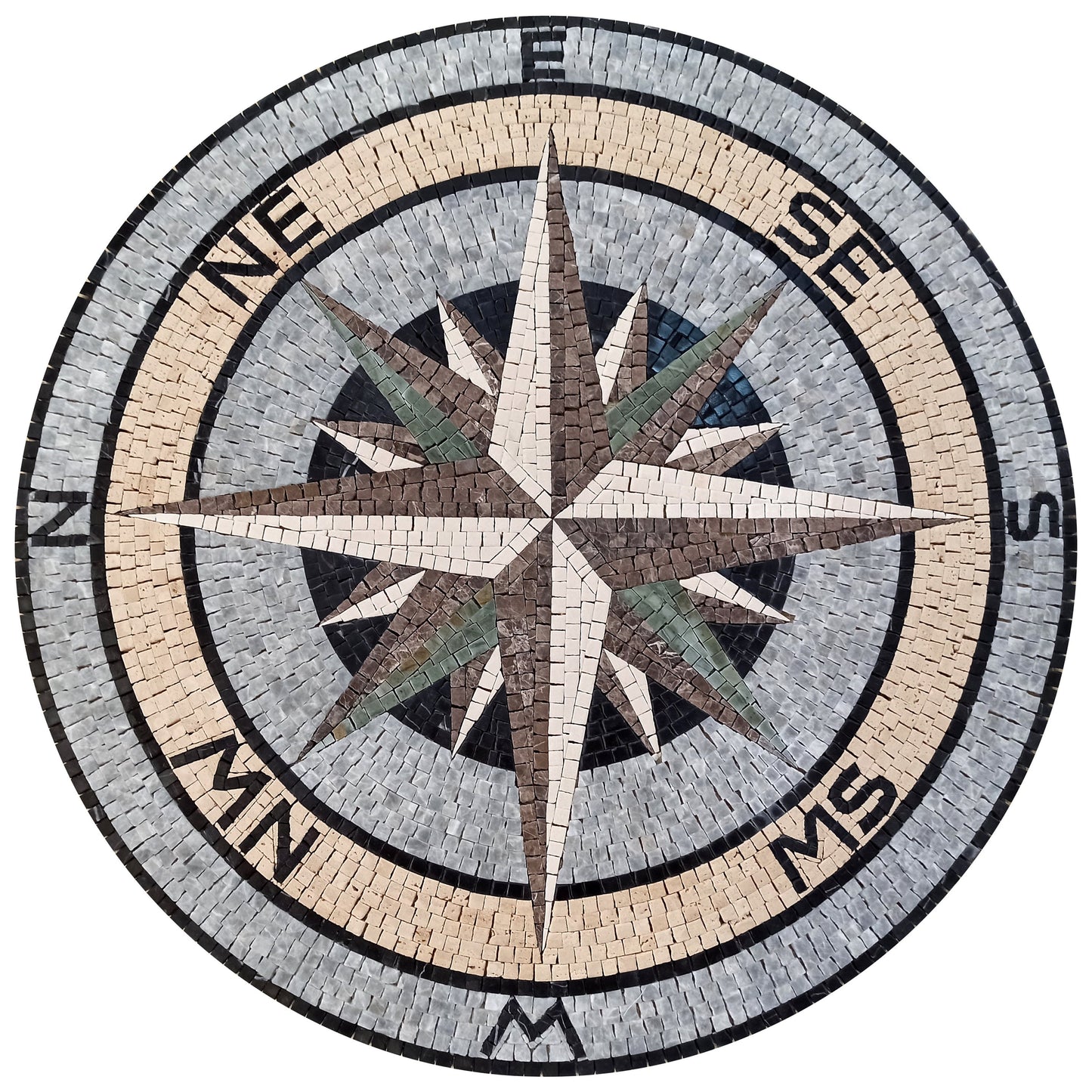 Maritime Elegance - Compass Rose Nautical Marble Mosaic Medallion Flooring Tiles