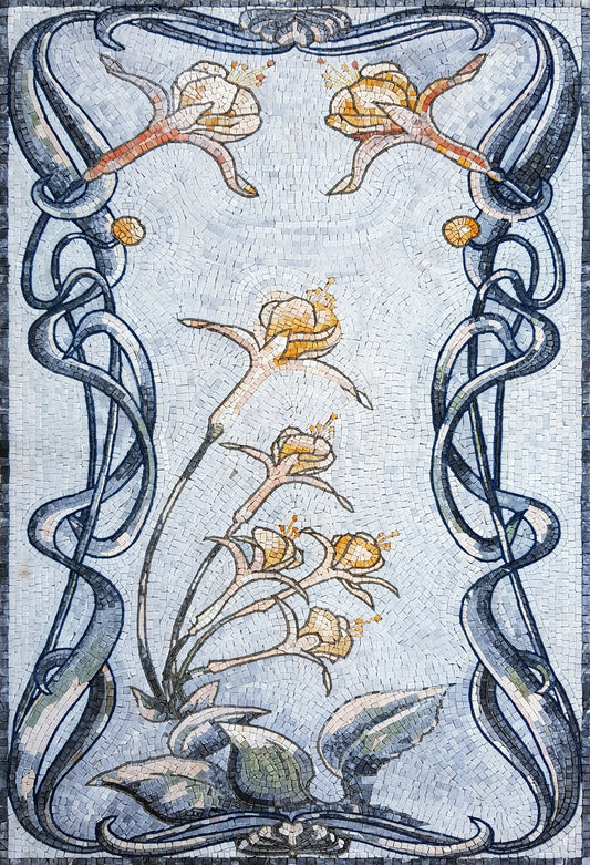 Handmade Floral Marble Mosaic Tile Art: Kitchen Backsplash Decor