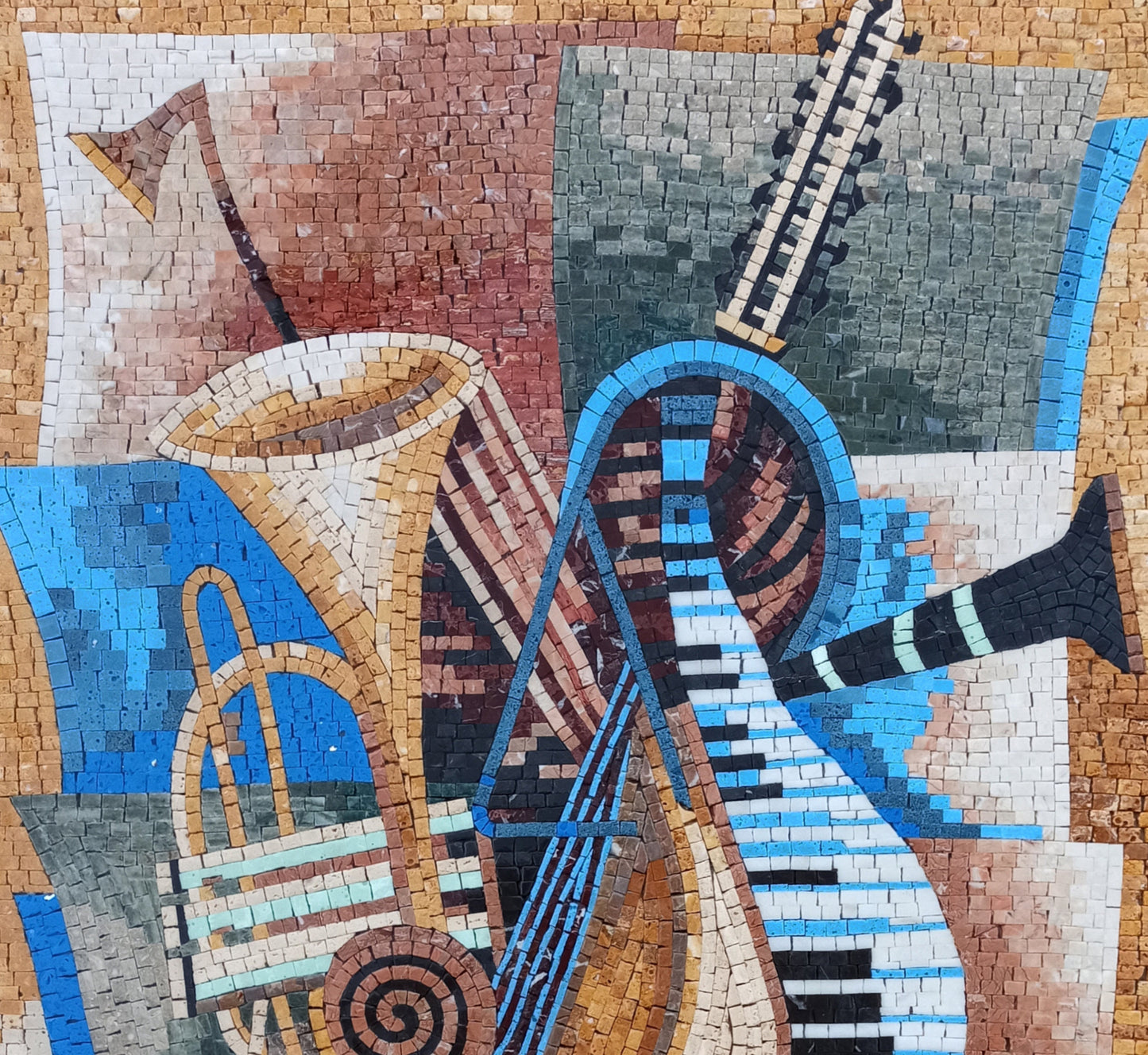 Handmade Music Instruments Mosaic Tile Backsplash: Marble Stone Wall Art (40” x 24")