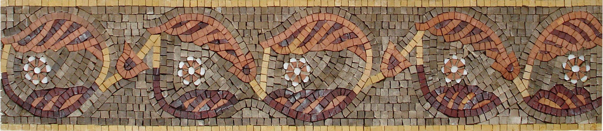 8″ Dark Ornate Border Mosaic – Handmade Marble Tile Trim, Elegant Backsplash Accent, Customization Available