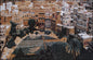 Handmade Yemen Mosaic Mural: Old City Traveler Artwork, Marble & Stone