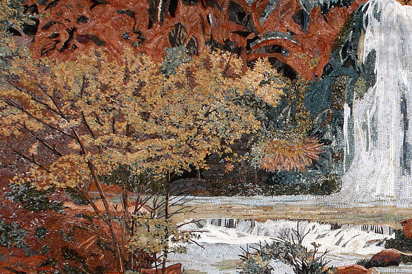 Handmade Marble Mosaic Tile: Autumn Waterfall Wall Art