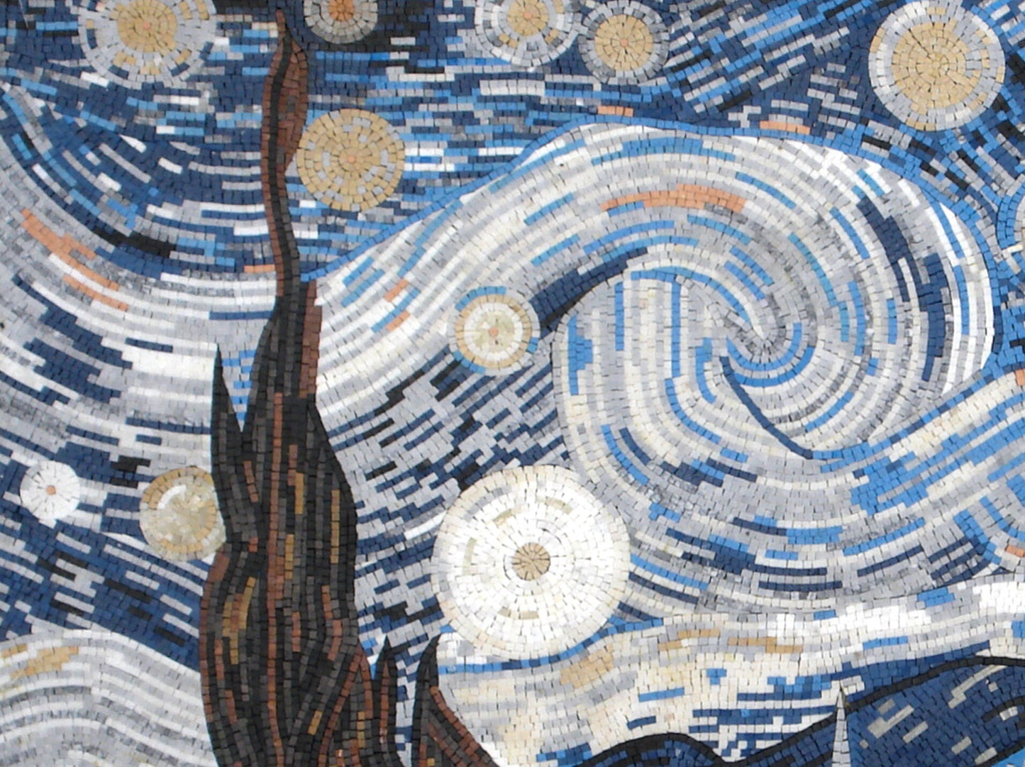 VAN GOGH BACKSPLASH | Stary Night Landscape Medallion Mosaic Art Tiles | Vincent Van Gogh Artwork Mosaic Tiles For House Warming