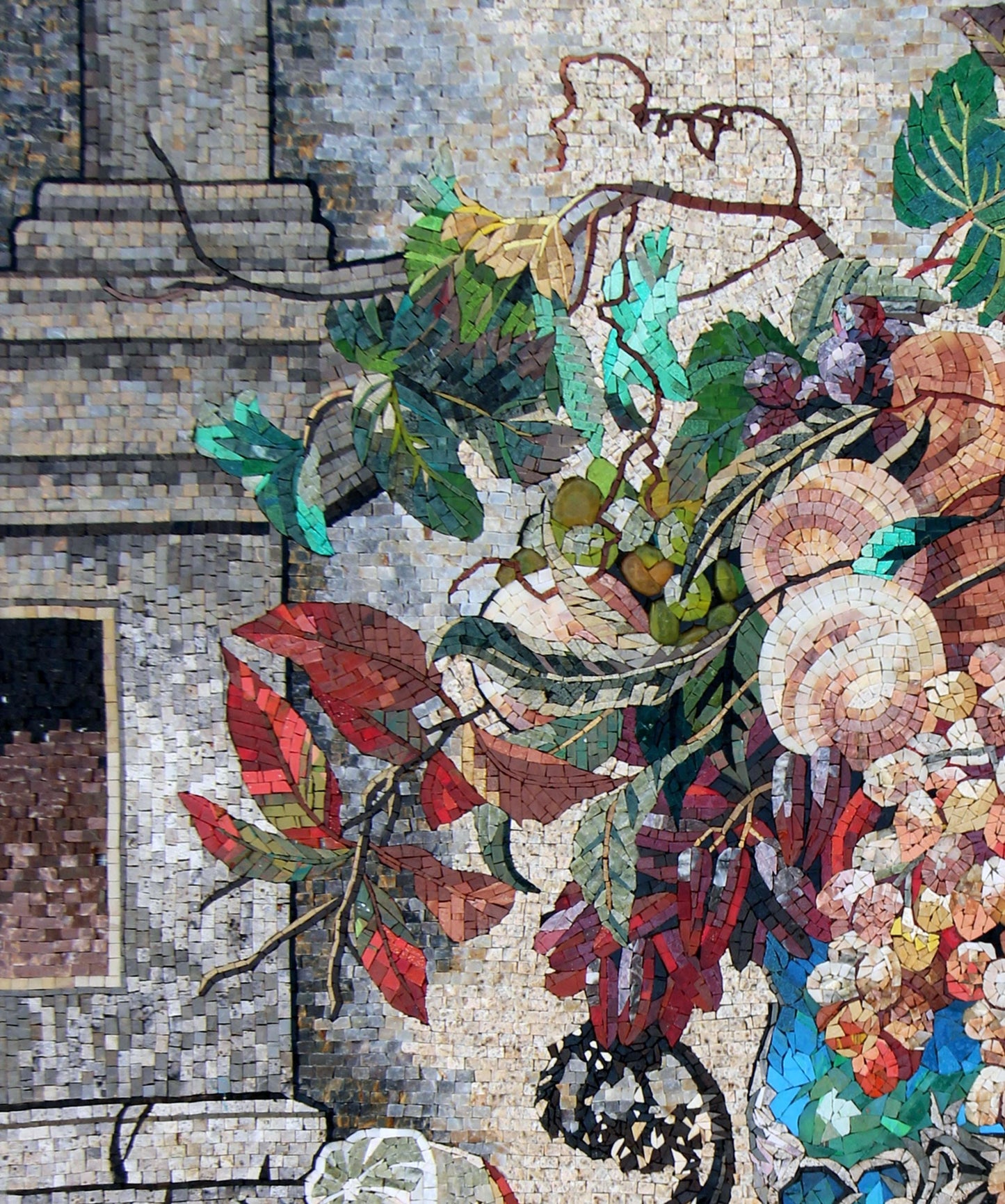 48"x40" Flower and Fruit on Table Mosaic Wall Art – Still Life Scene, Elegant Home Decor, Customization available