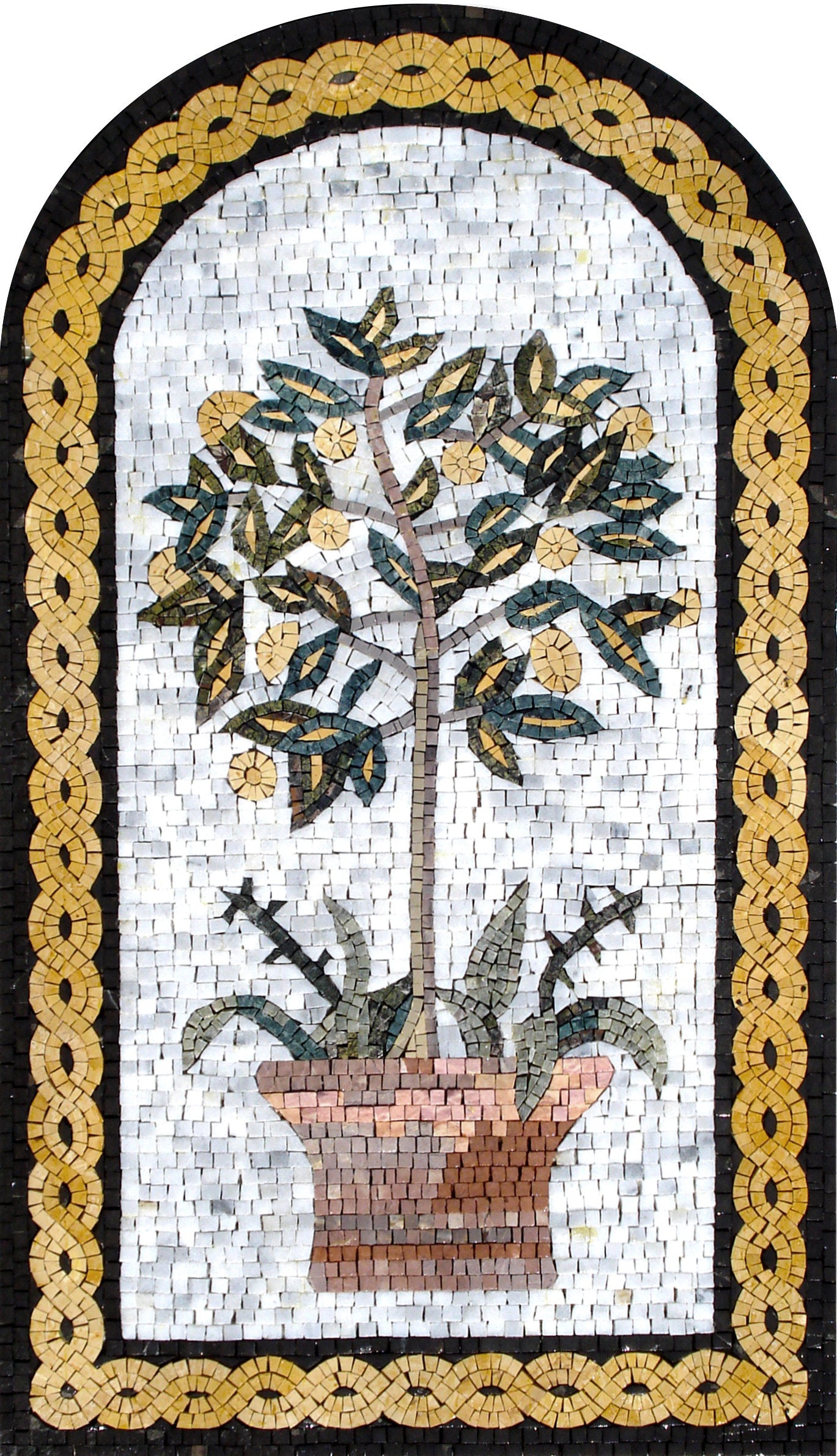 36" Handmade Floral Design Arched Mosaic Wall Art Décor