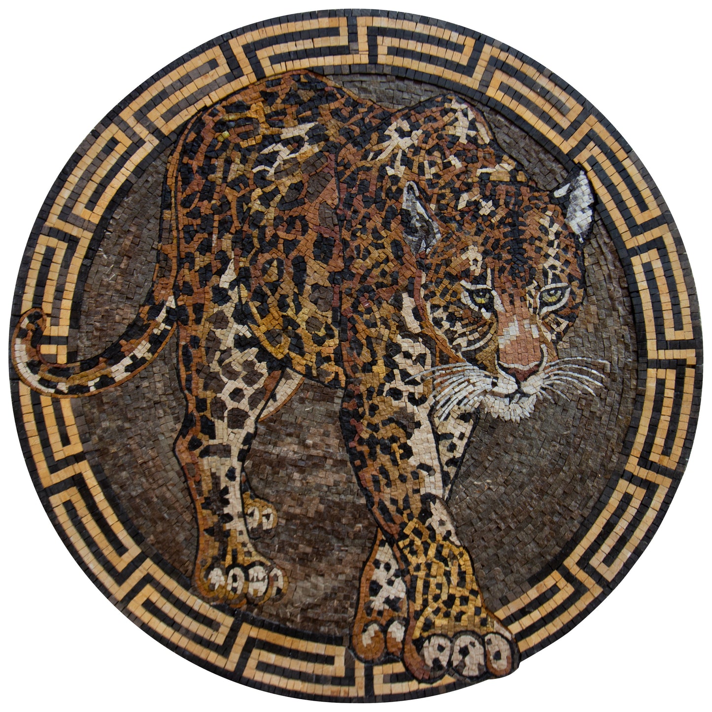 Handmade Tiger Marble Mosaic Tile Art: Jungle Decor (32" Diameter)
