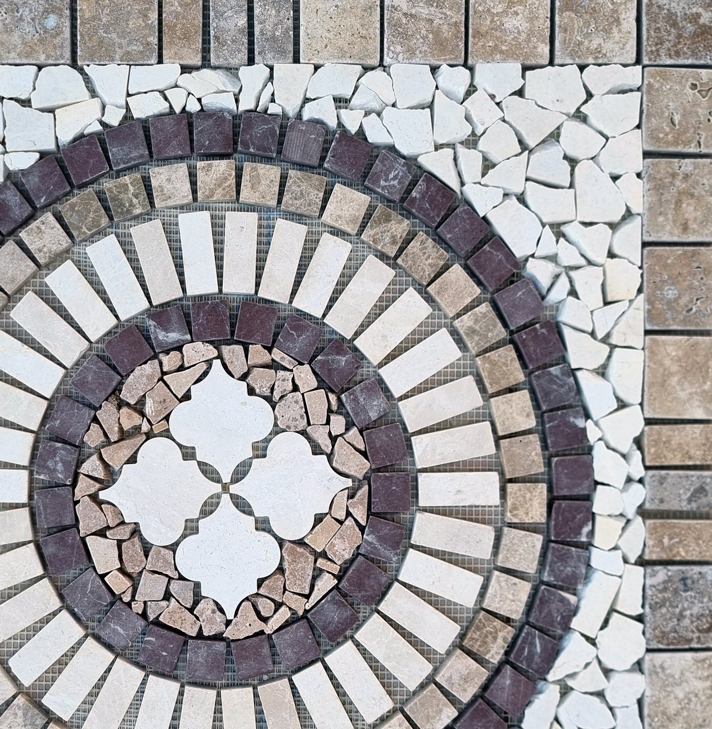 Handmade Marble Mosaic Medallion: Tropical Stone Art (24x24")