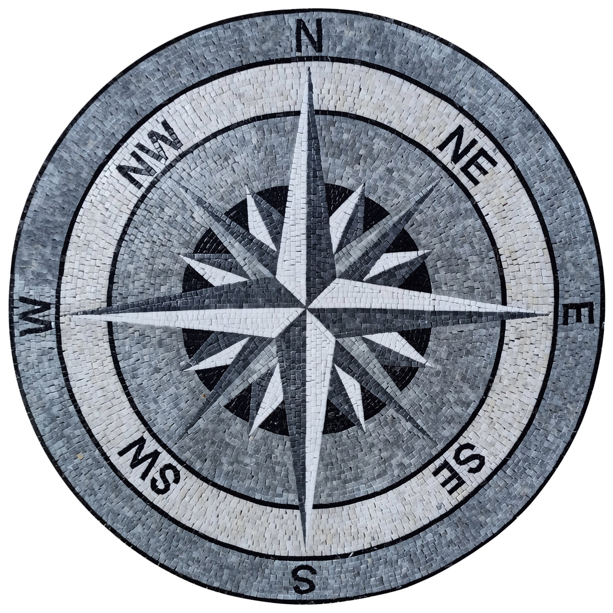 32" Handmade Compass Rose Mosaic Tile – Nautical Stone Art for Floor or Wall - Customization Available