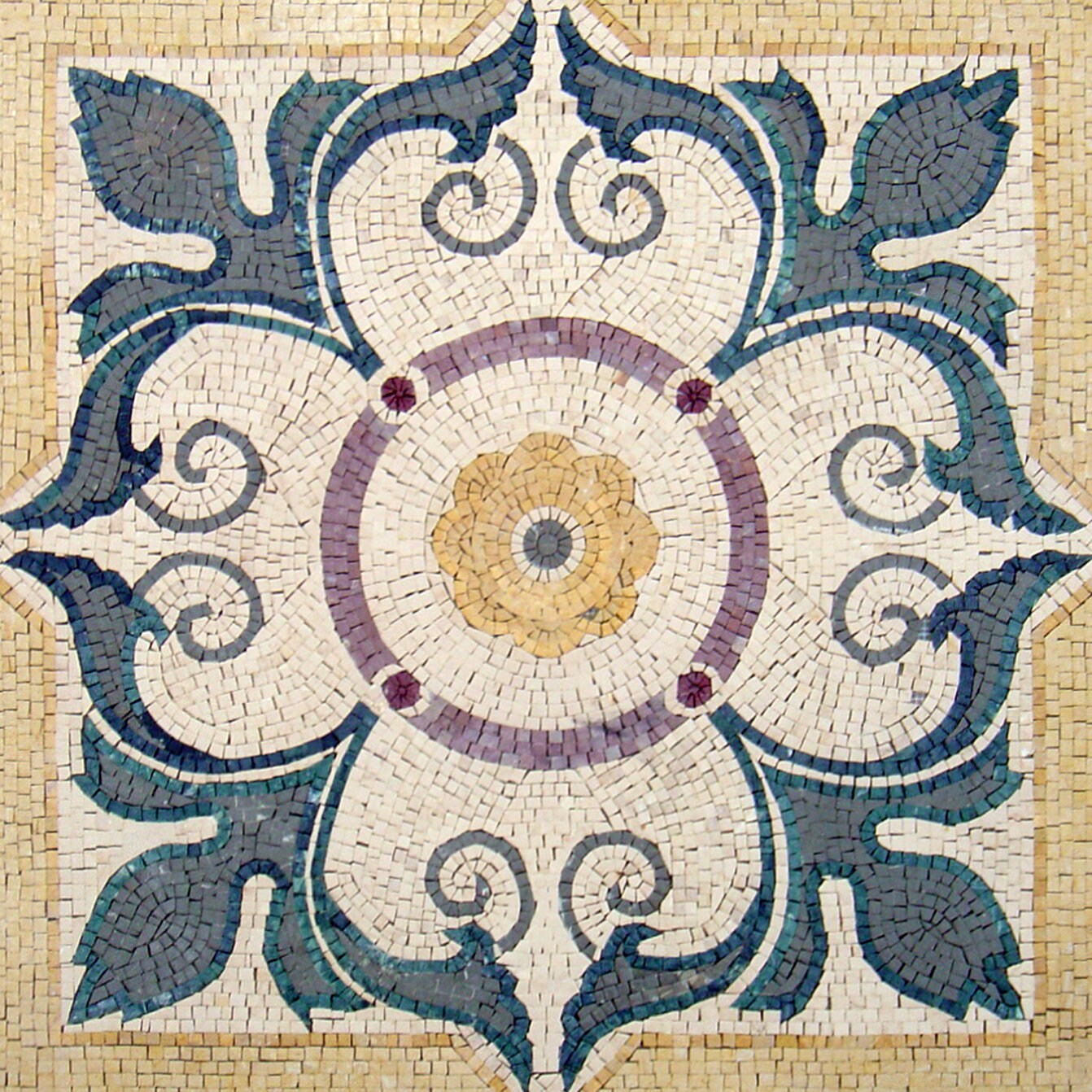 Handmade Floral Marble Mosaic Medallion Backsplash - 40” Square