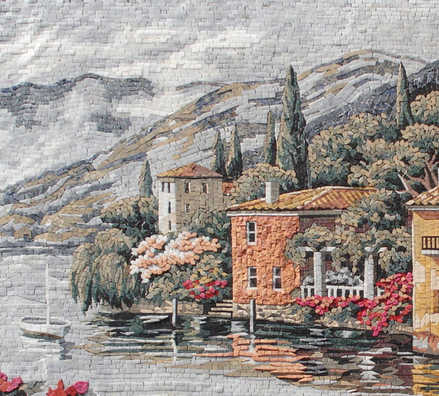 Sailing Boat Mosaic Tile Art: Handmade Beach Scenery Wall Decor (80” x 56")