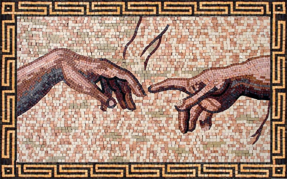 Creation of Adam Mosaic Art: Michelangelo Reproduction Marble Tiles