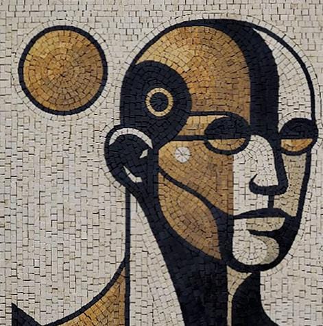 Robot Mosaic Wall Art – Handmade Mechanical Marble Tile for Modern Home Decor - Customization Available
