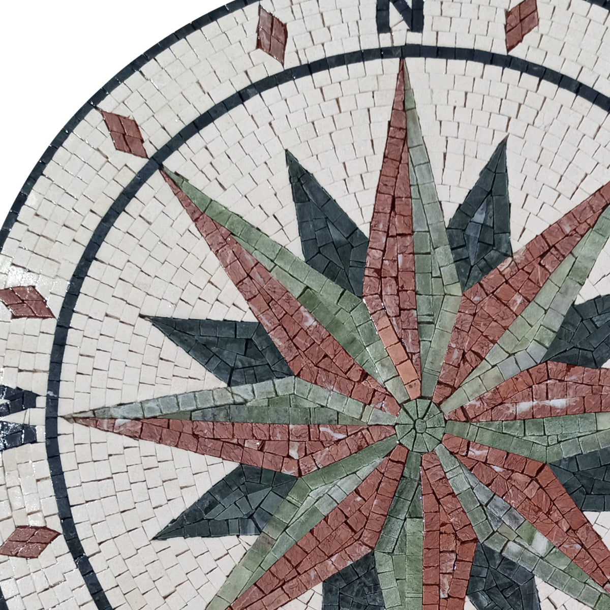 MOSAIC ART DESIGN -Pink and Green Compass Rose Mosaic Medallion - Customization available