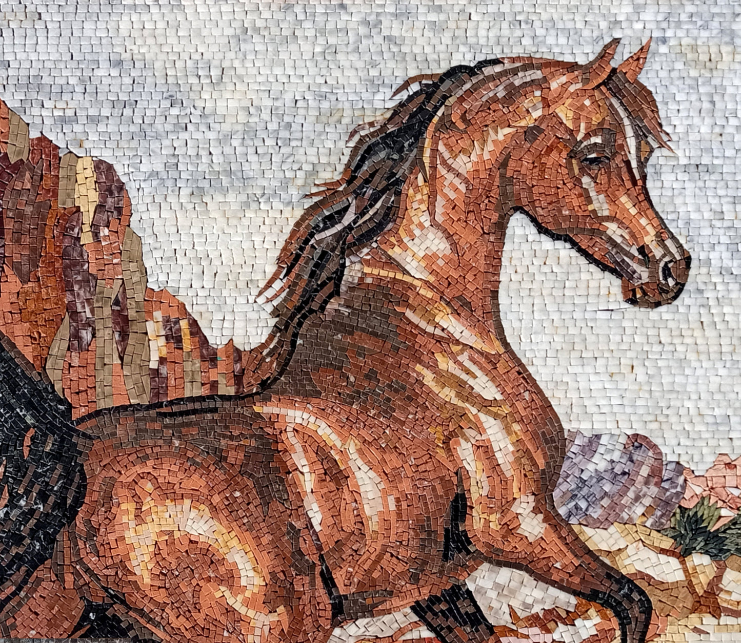 Handmade Horse Mosaic Tile Mural: Western Living Room Wall Art (44” x 44”)
